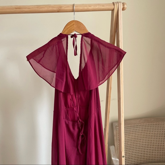 Nasty Gal Wrap Back Ruffle Sleeve Maxi Dress in Burgundy - 4 - Picture 9 of 9